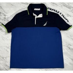 Nautica Colorblock Polo Shirt Blue Navy Shoulder Logo Mens S #9
